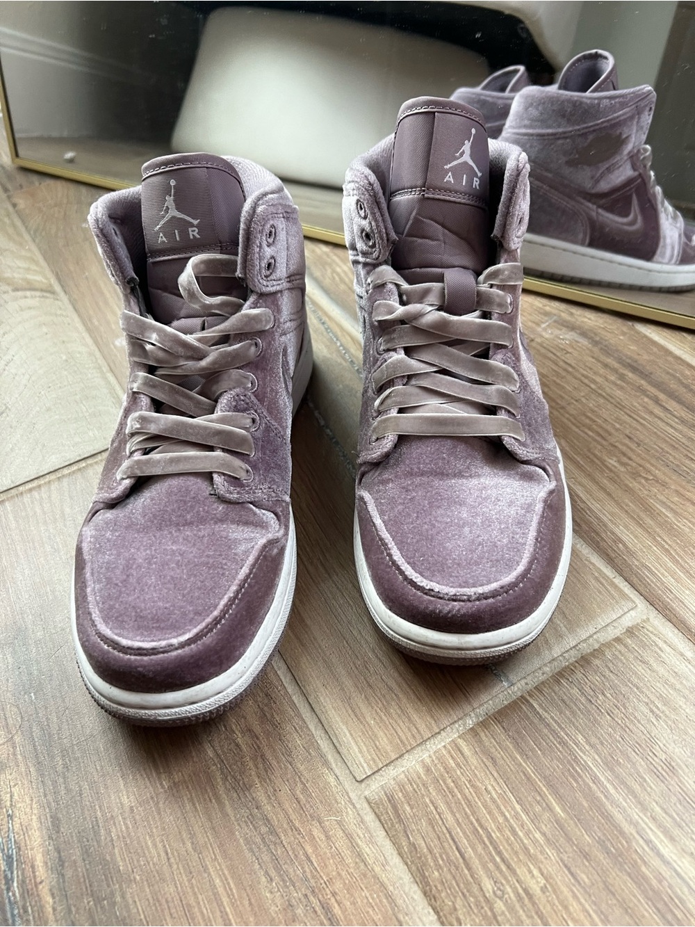 Jordan Mid-Top Velvet Sneakers in Mauve